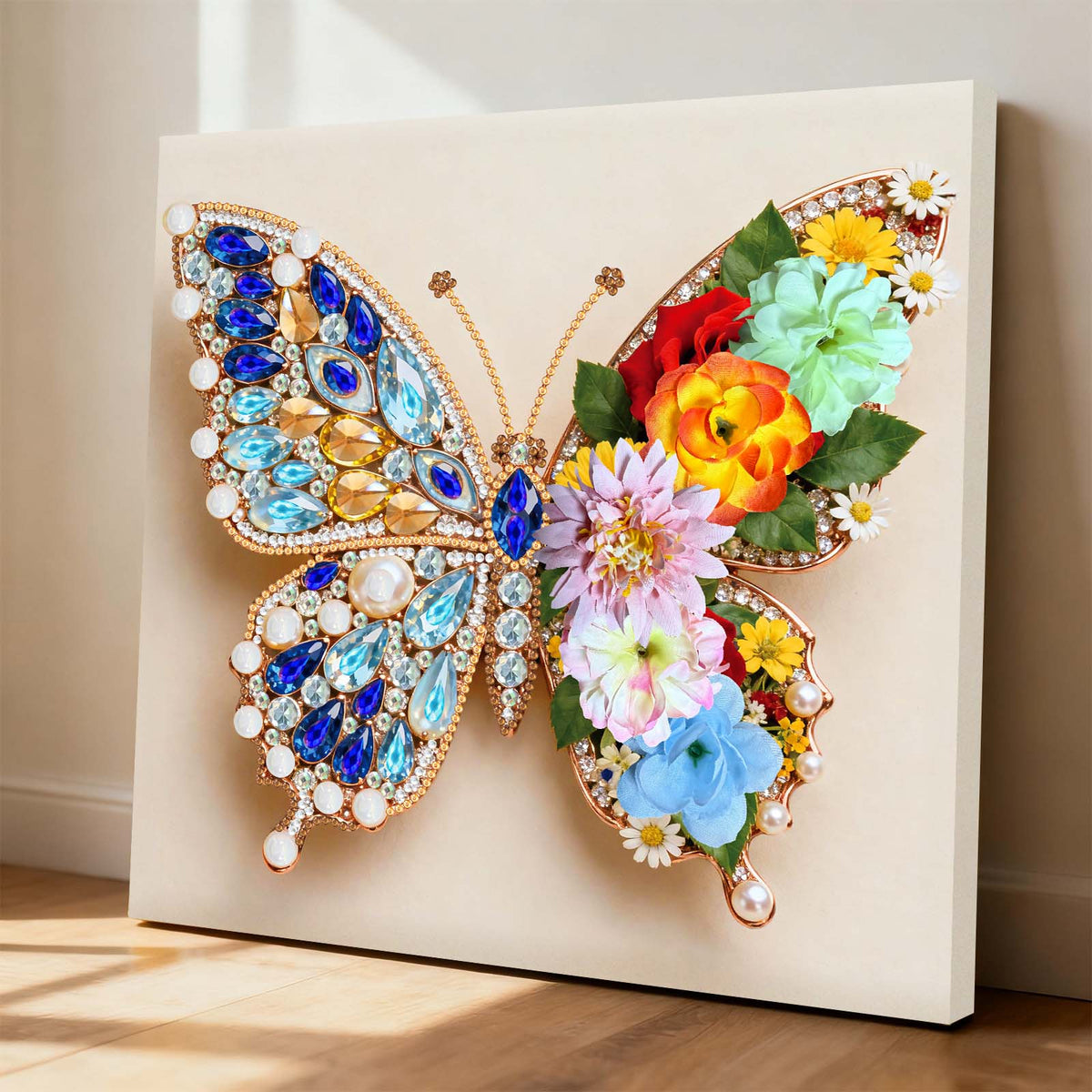 Pre-Framed 3D Rhinestones Butterfly With Artificial Flower Diamond Painting DIY Craft Kit