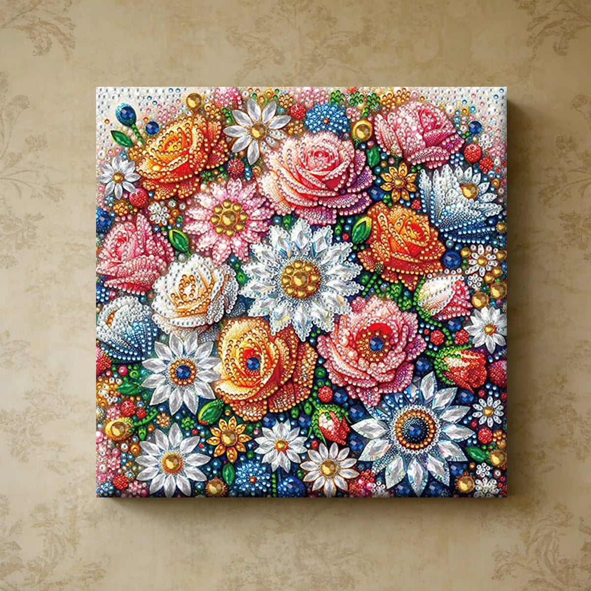 Flower DIY Special Shape Drill Art Craft Pearl Diamond Painting with Frame 25x25cm Diamond Art Pearl Painting Kit for Adults Beginners Home Decor