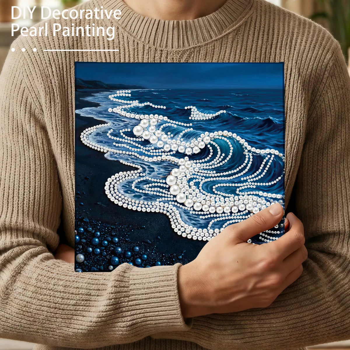 Framed Waves-Pearls Painting Kit DIY Diamond Painting Pearl Dot Crafts 25*25CM