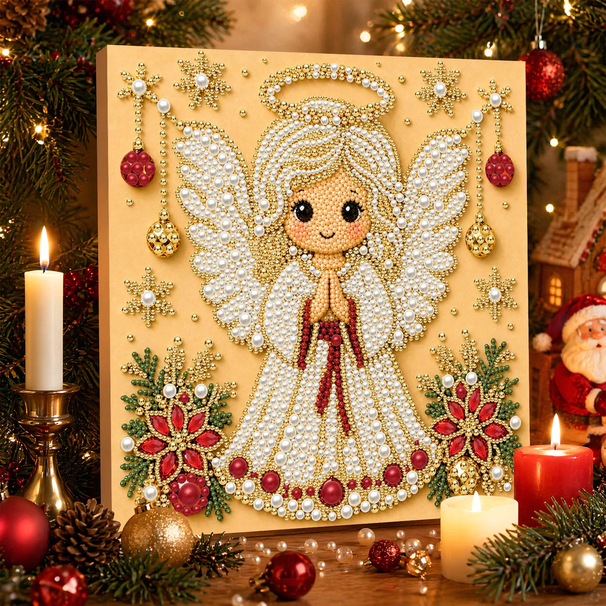 DIY Pearl Painting Christmas Angel with Frame(20x20cm)