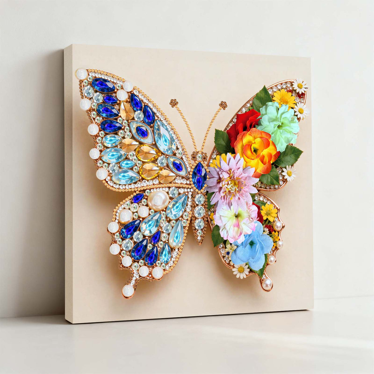 Pre-Framed 3D Rhinestones Butterfly With Artificial Flower Diamond Painting DIY Craft Kit