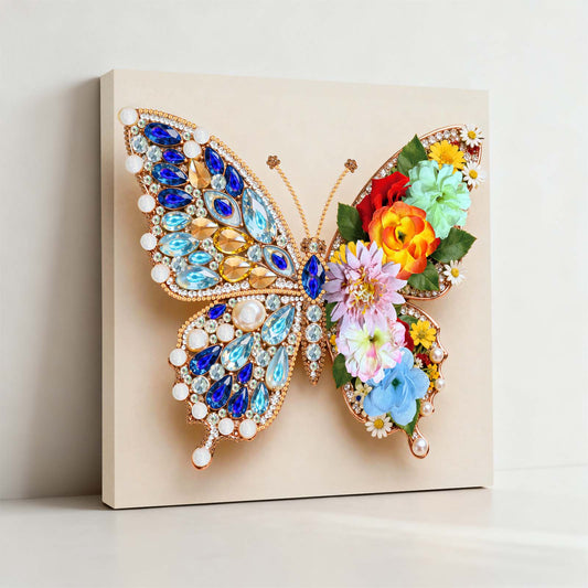 Pre-Framed 3D Rhinestones Butterfly With Artificial Flower Diamond Painting DIY Craft Kit