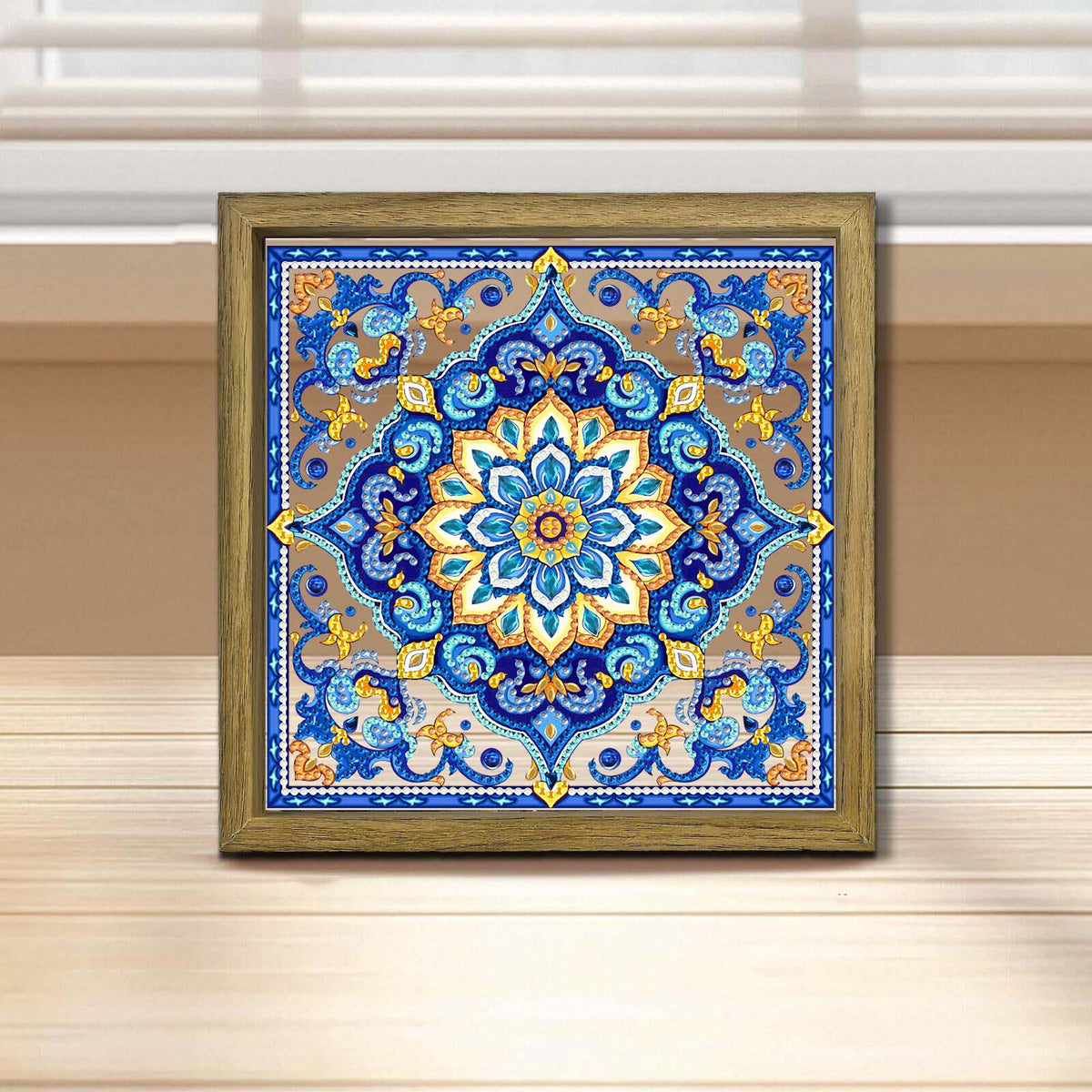 Mandala DIY Special Shape Double sided Print Clear Diamond Art Kit Wooden Framed Diamond Painting Kit(22x22cm)