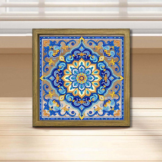 Mandala DIY Special Shape Double sided Print Clear Diamond Art Kit Wooden Framed Diamond Painting Kit(22x22cm)