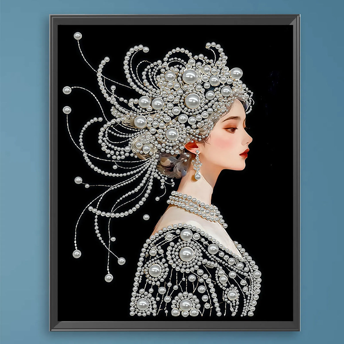 Upgrade Pearl Elegant Lady DIY Premium 5D Diamond Painting Kit Black & White Pearls painting Sparkling Special Shaped Diamond painting