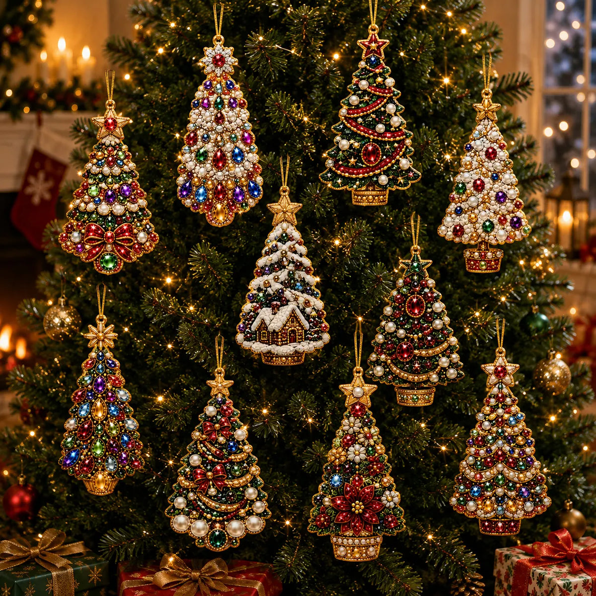 10Pcs Diamond Painting Acrylic Christmas Tree Ornament for Decorations