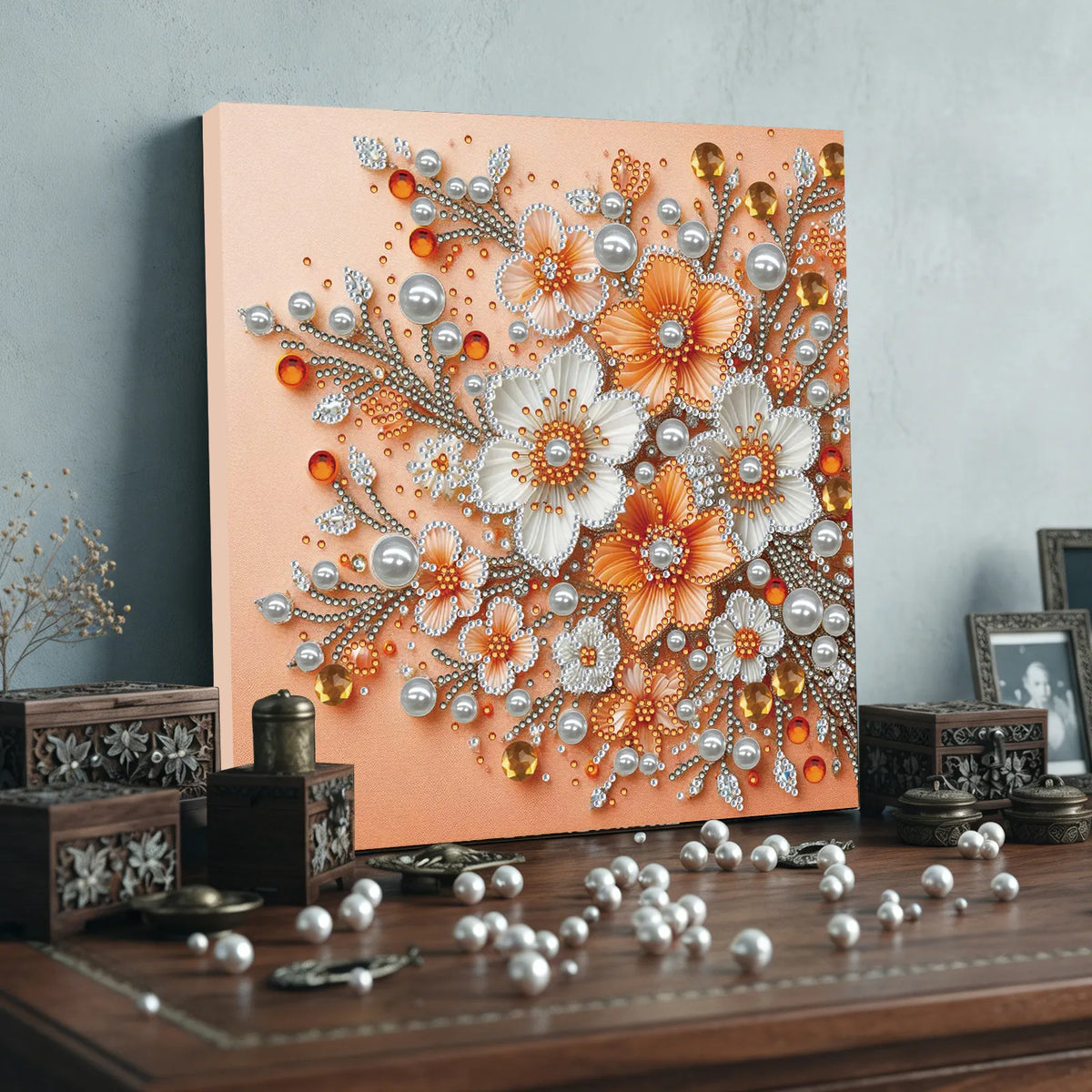 Framed Flowers - Pearls Painting Kit for Creativity DIY Pearl Dot Crafts for Gift Home Wall Decor 25*25CM (With Frame)