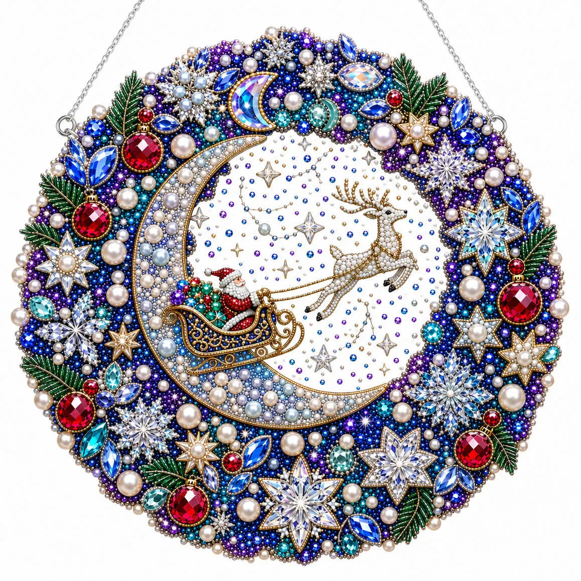 Diamond Painting Acrylic Christmas Sky Wreath Pendant For Home Wall, Door & Window Decoration