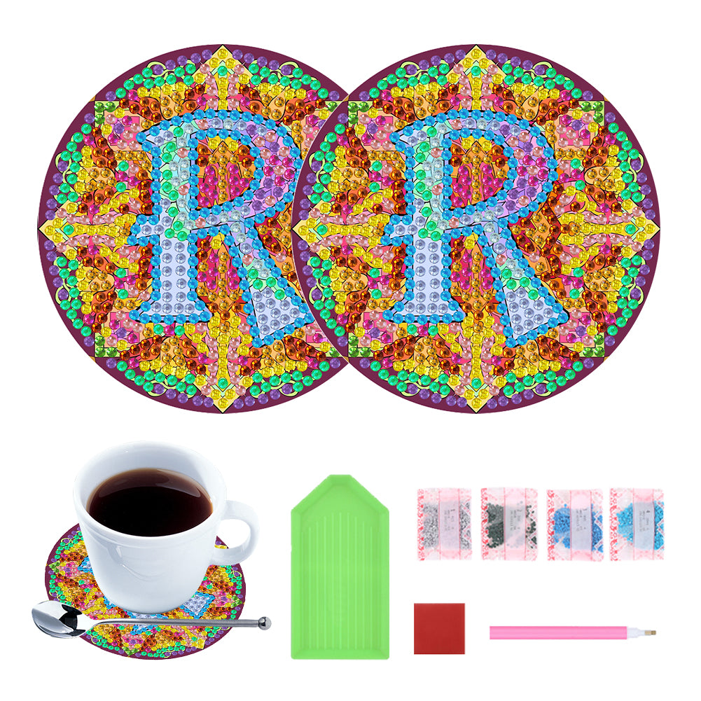 2pcs/set DIY Diamond Painting Special Shape Acrylic Alphabet Coaster Kit
