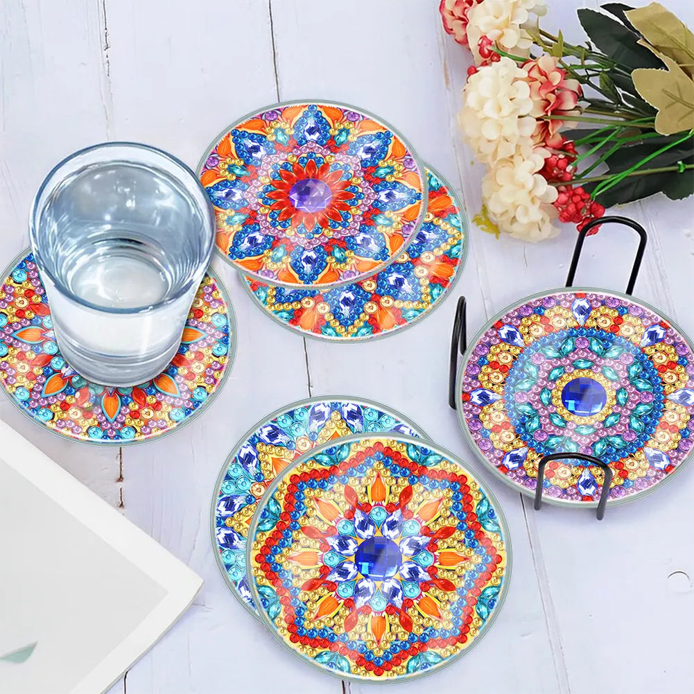 [Upgrade]6pcs/set DIY Diamond Painting Waterproof Case Classic Mandala Coaster Gift Decor Set