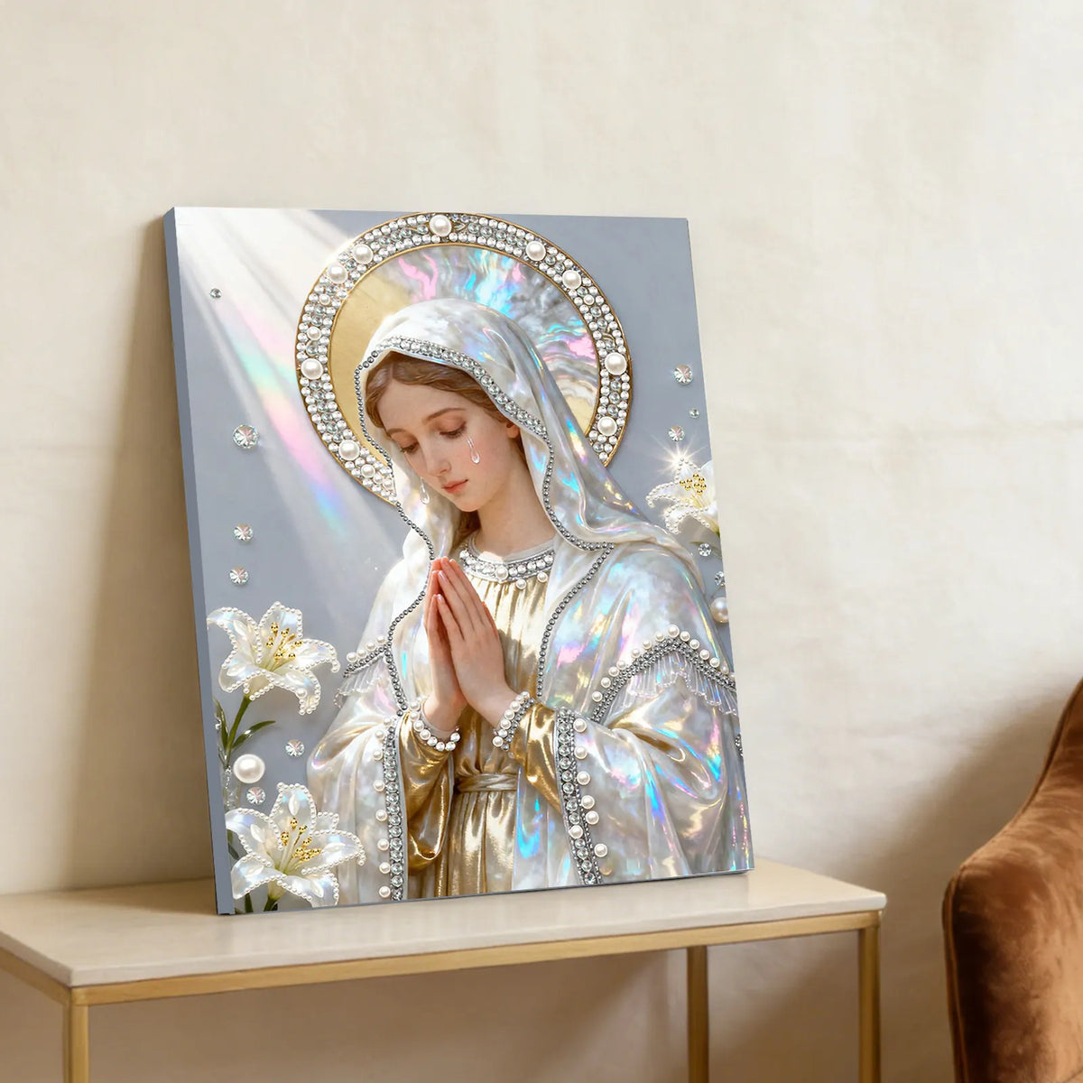 (30x40cm)DIY Virgin Mary Framed Handmade Pearl Painting Art Craft Kit Living Home Decor