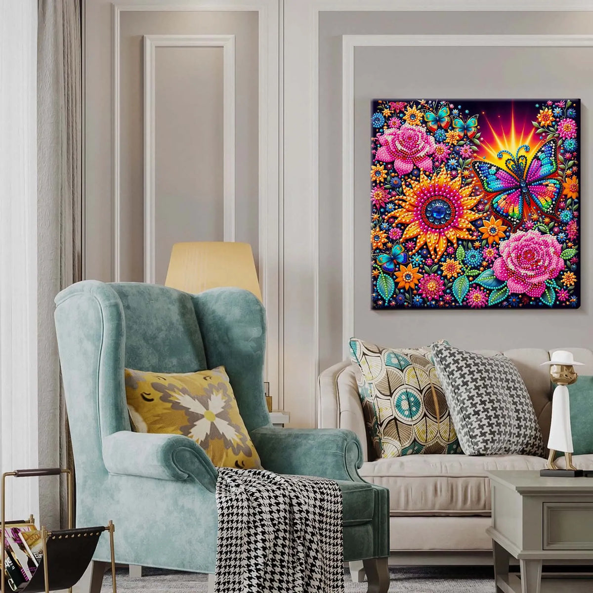 (Pre-Framed)Butterfly Flower-Special Shape Diamond Painting Kit(29x29cm)