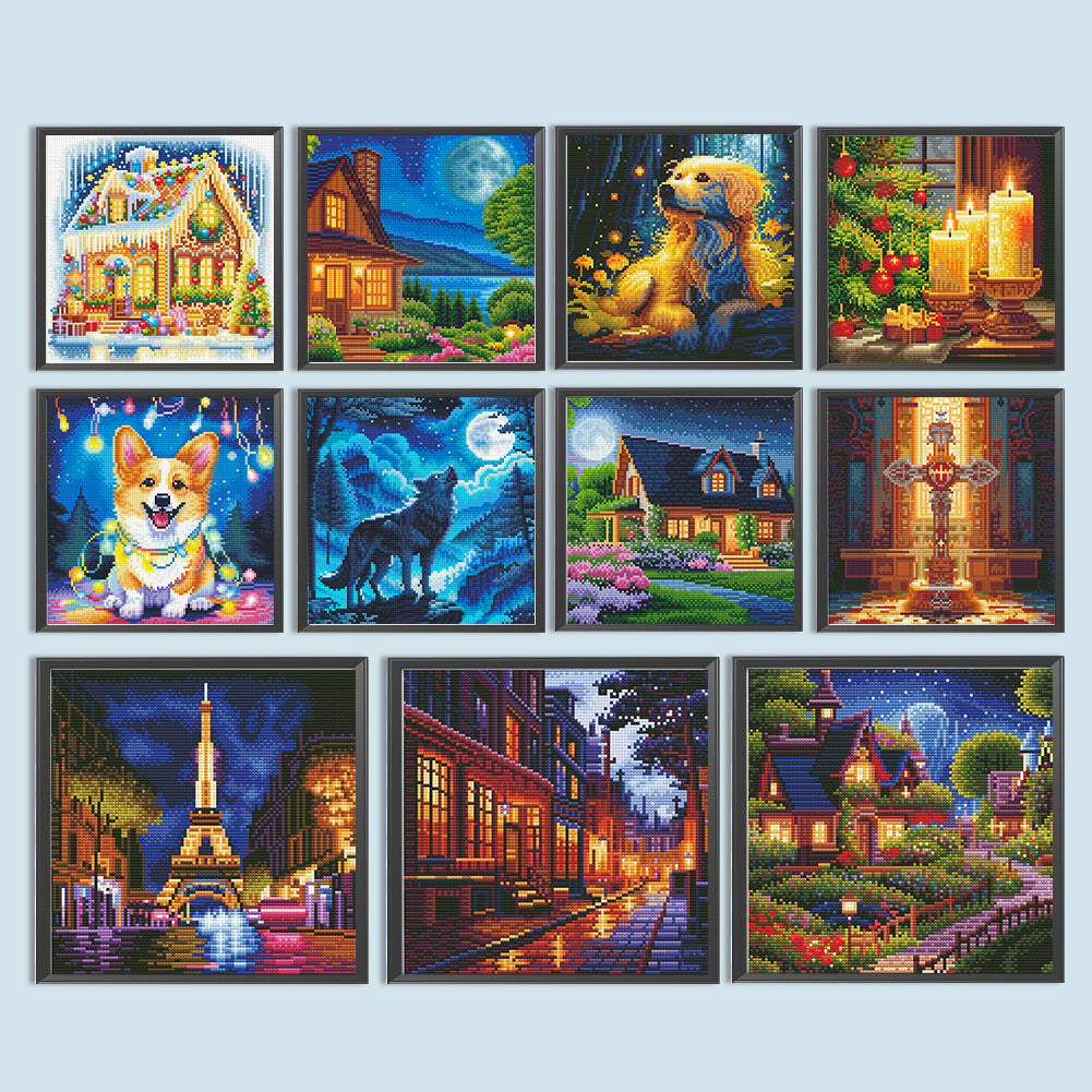 Full Round Drill Framed Light Up Diamond Painting Kits, LED Glowing Wall Art Decor for Home Bedroom Holiday Gifts