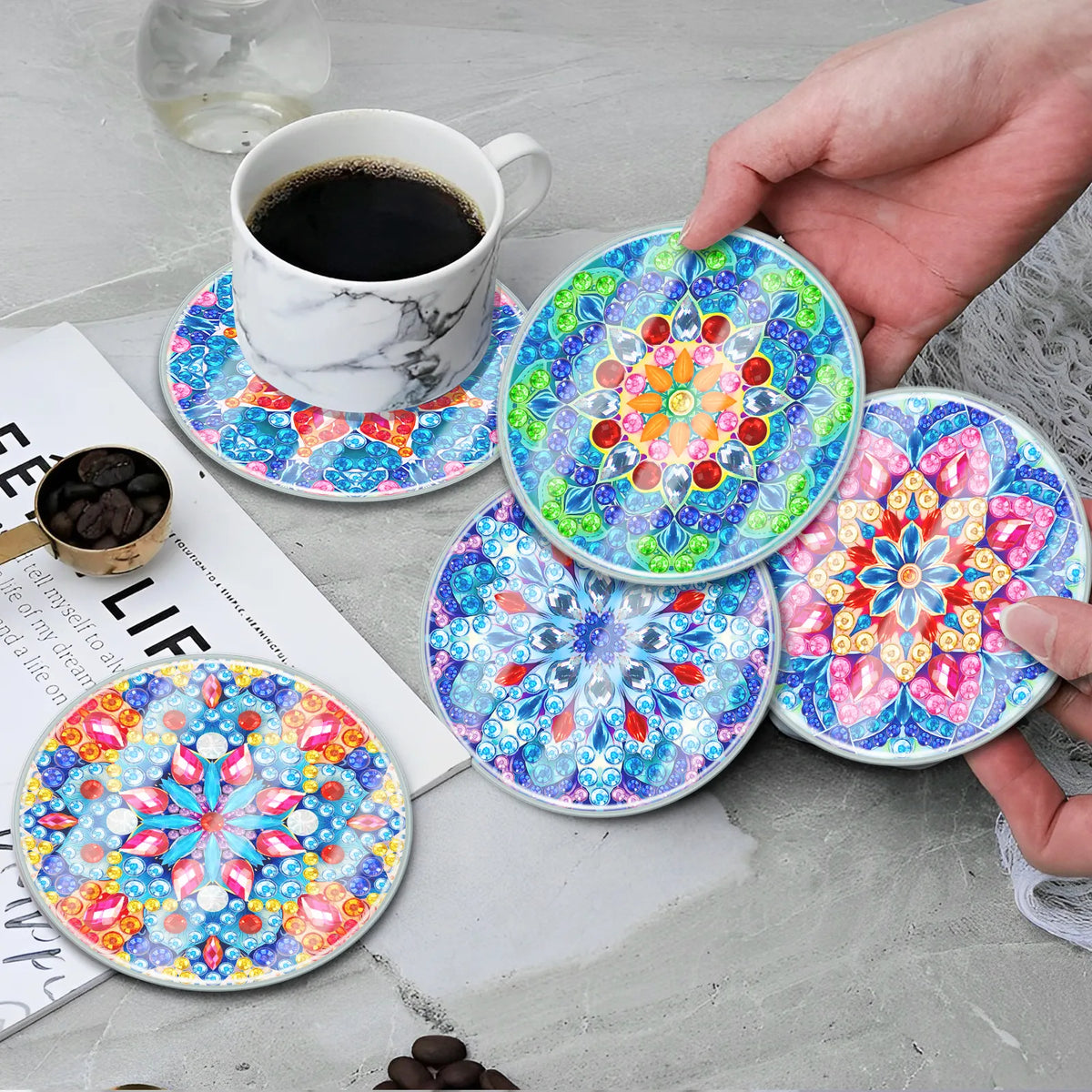 [Upgrade]6pcs/set DIY Diamond Painting Waterproof Case Classic Mandala Coaster Gift Decor Set