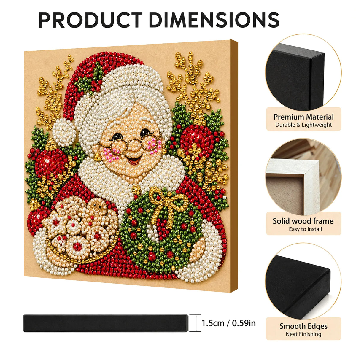 DIY Pearl Painting Christmas Gandmother with Frame(20x20cm)