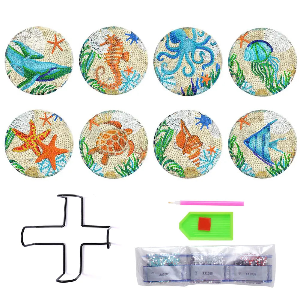 8pcs DIY Anti Slip Sea living Coasters Stackable Creative for Tabletop Protection