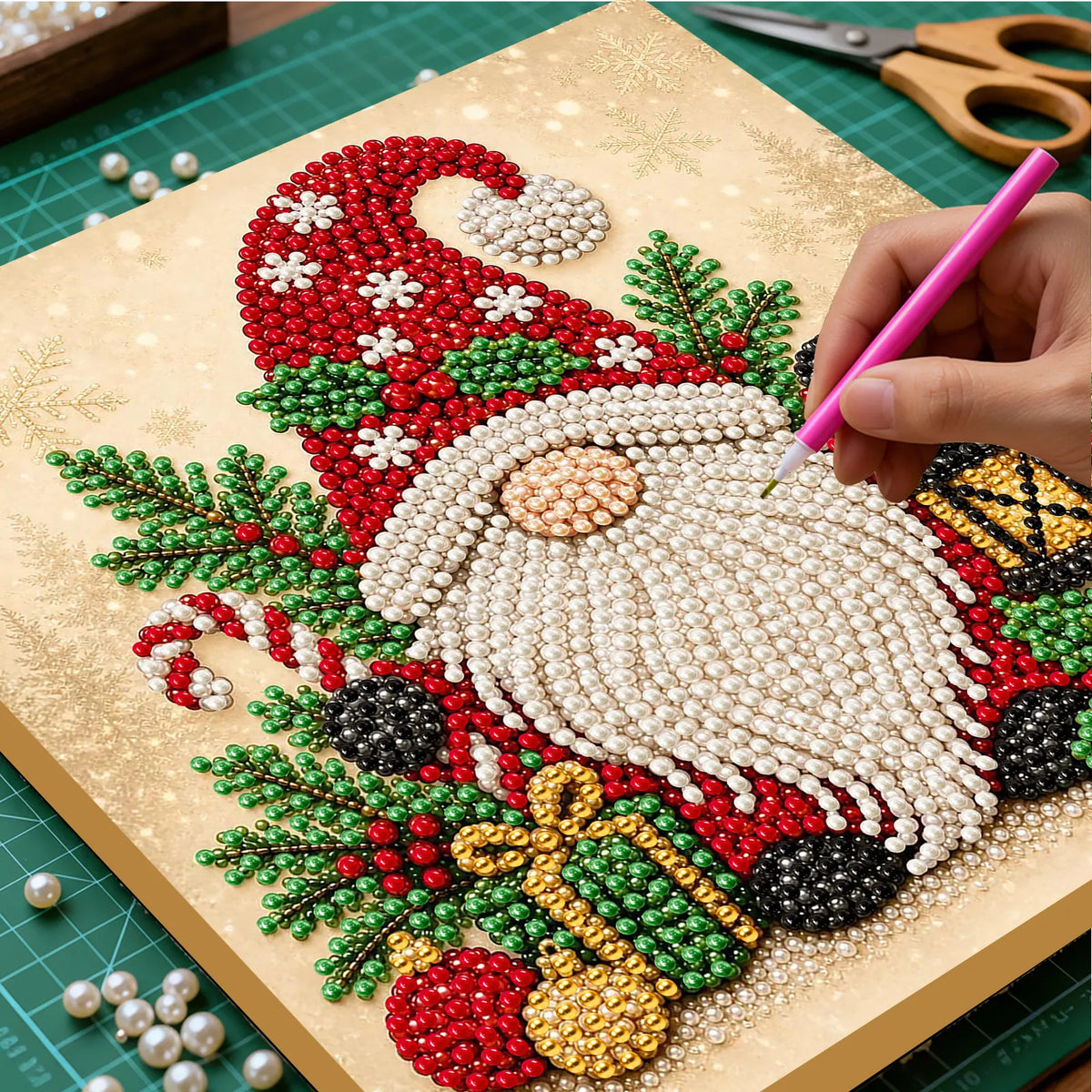DIY Pearl Painting Christmas Goblin with Frame(20x20cm)