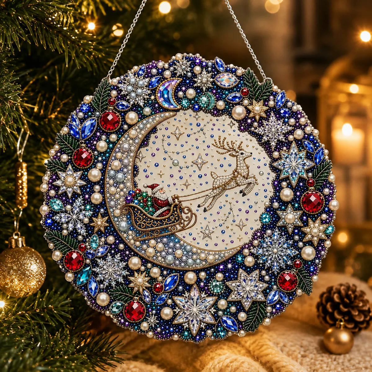 Diamond Painting Acrylic Christmas Sky Wreath Pendant For Home Wall, Door & Window Decoration