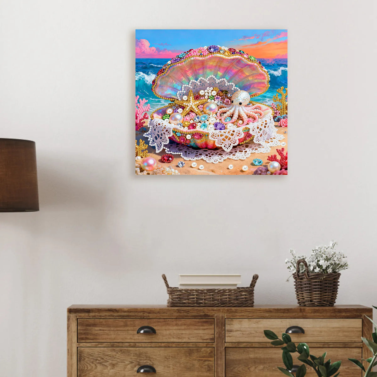 Framed Dreamy Pearl Seashell - Pearls Painting Kit for Creativity DIY Pearl Dot Crafts for Gift Home Wall Decor 25*25CM