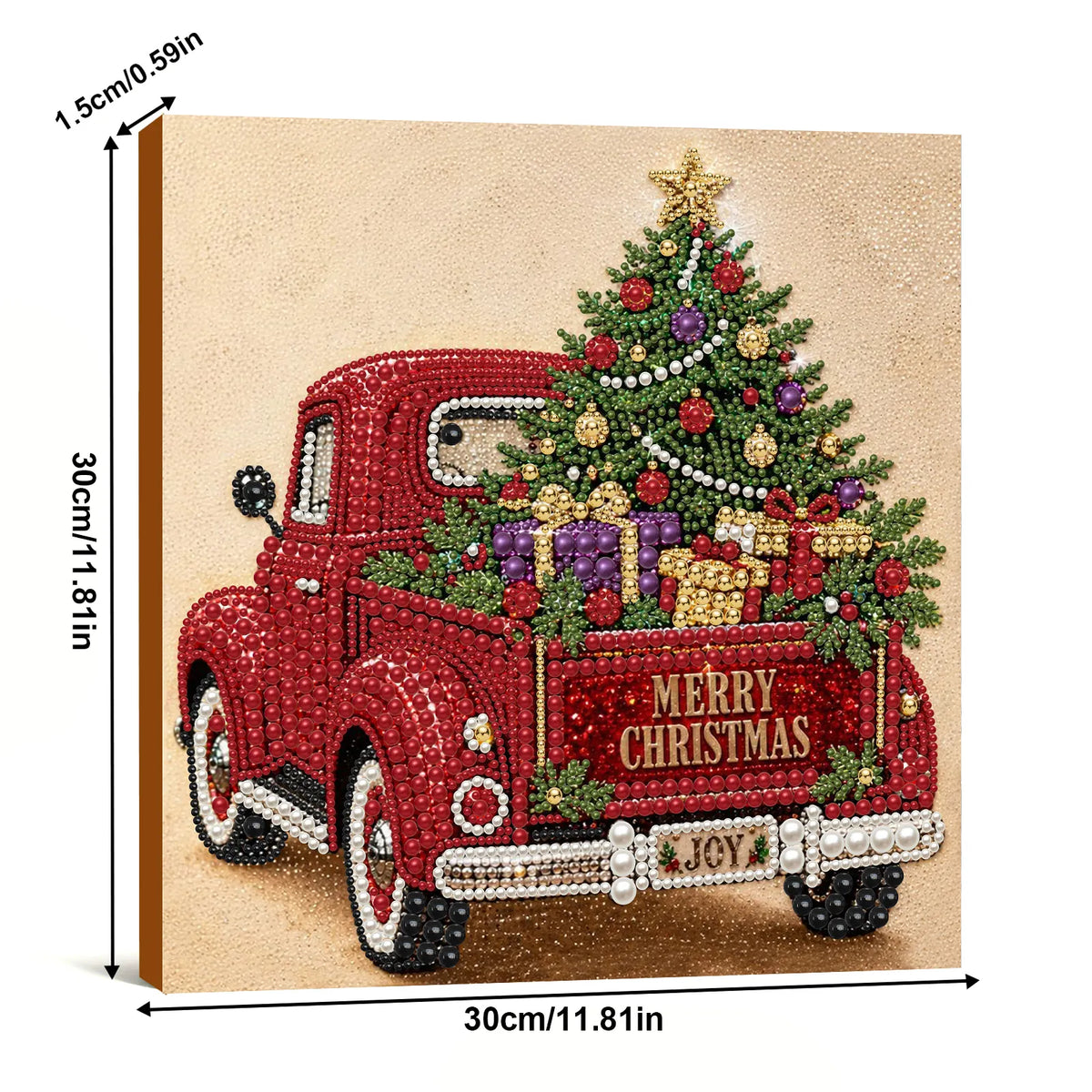 DIY Pearl Painting Christmas Red Car with Frame(30x30cm)