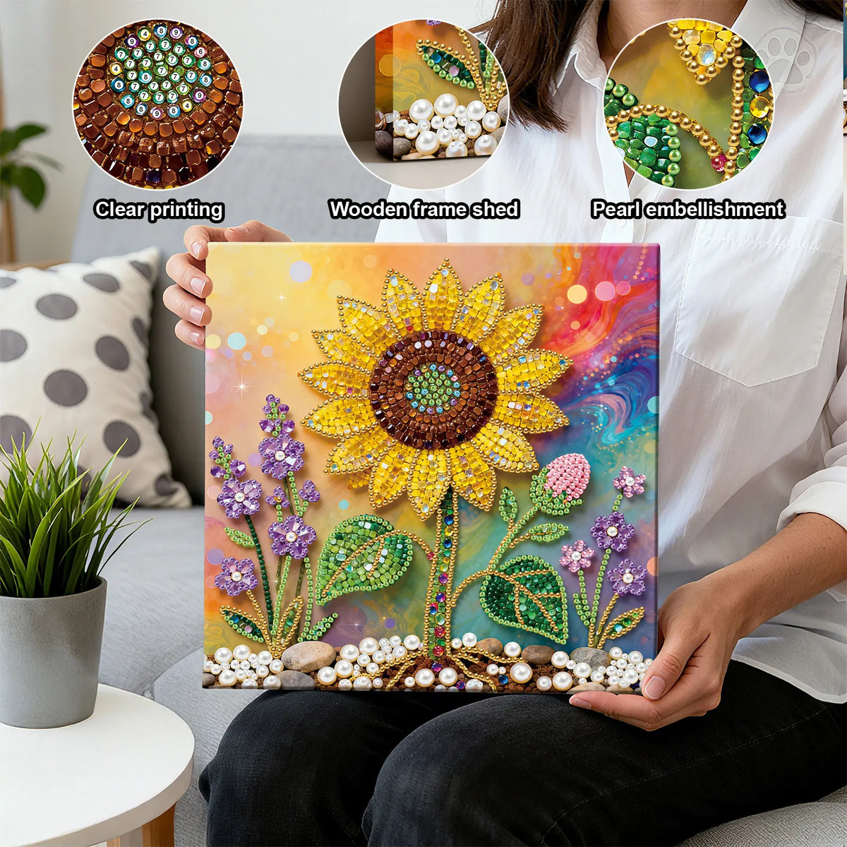 Framed Sunflower - Pearls Painting Kit for Creativity DIY Pearl Dot Crafts for Gift Home Wall Decor 25*25CM