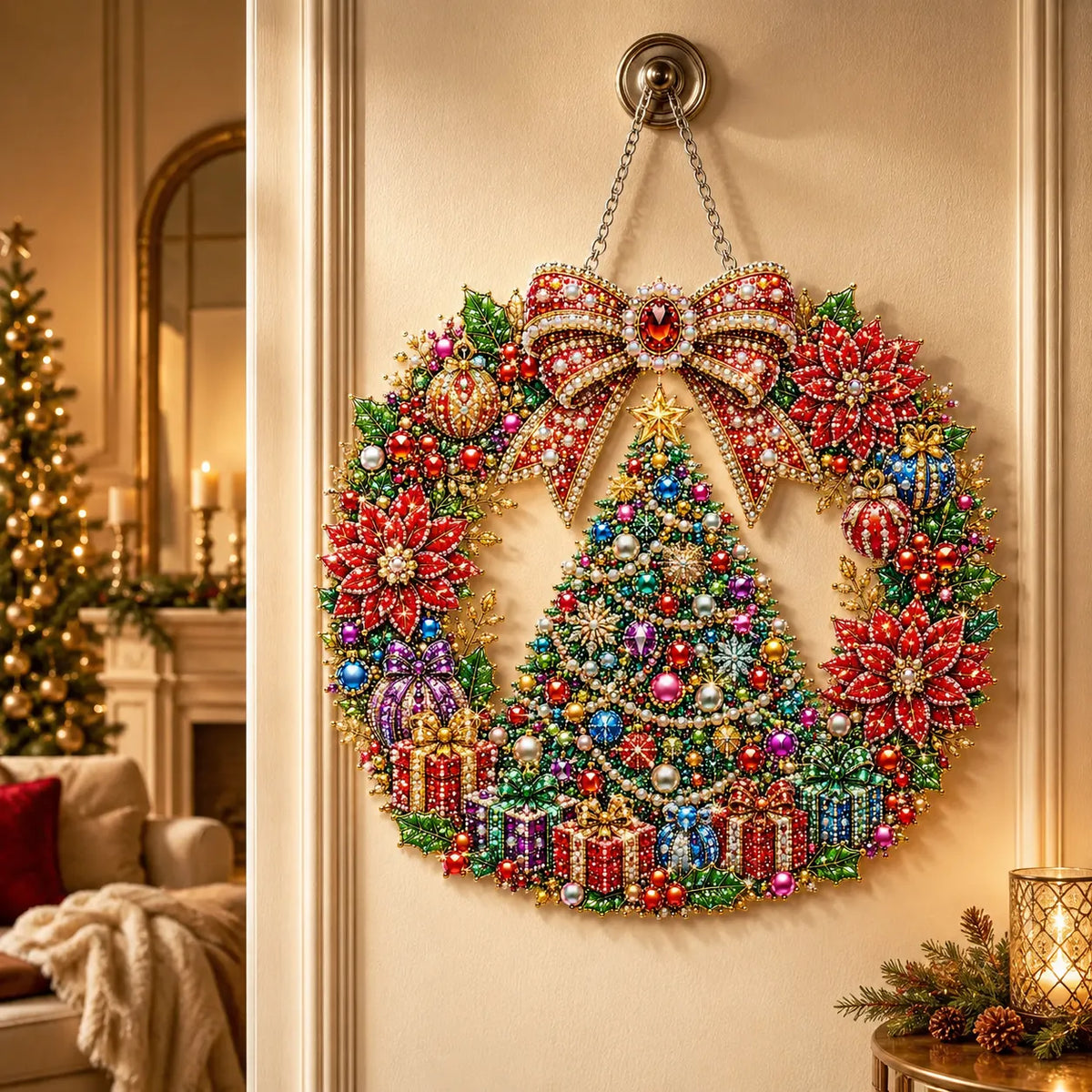 Diamond Painting Acrylic Christmas Tree Wreath Pendant For Home Wall, Door & Window Decoration