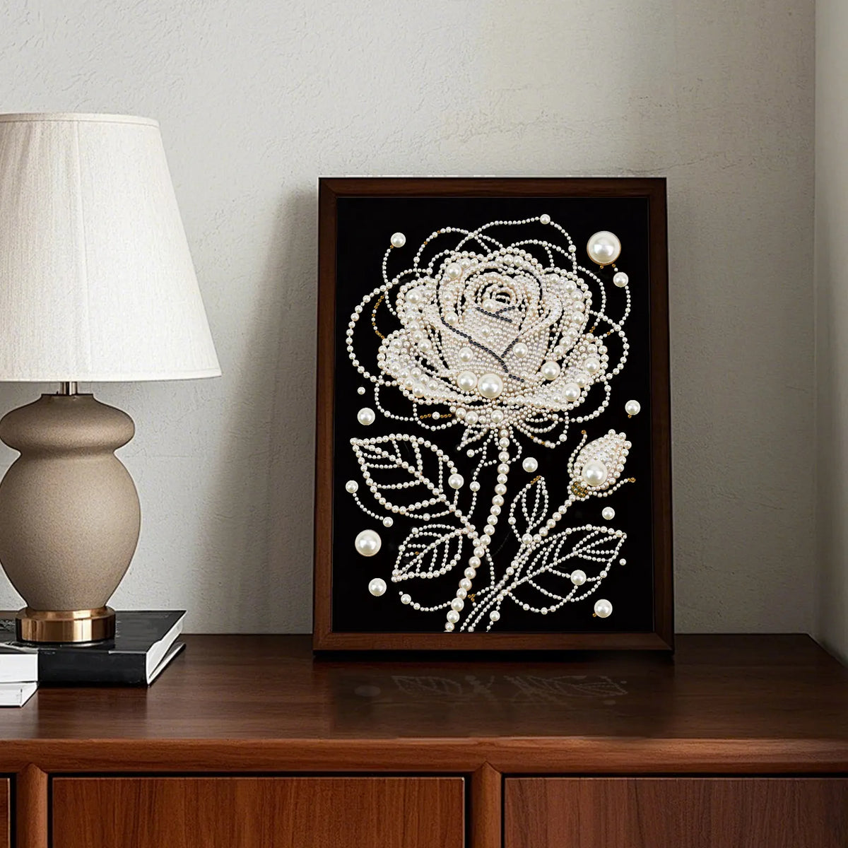 Rose Premium 5D Diamond Painting Kit Black & White Pearls painting Sparkling Special Shaped Diamond painting