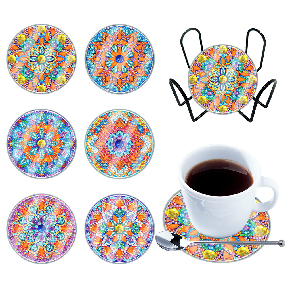 [Upgrade]6pcs/set DIY Diamond Painting Waterproof Case Classic Mandala Coaster Gift Decor Set