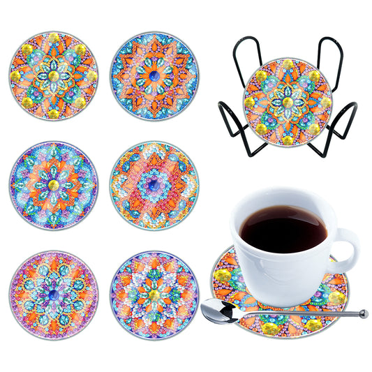 [Upgrade]6pcs/set DIY Diamond Painting Waterproof Case Classic Mandala Coaster Gift Decor Set