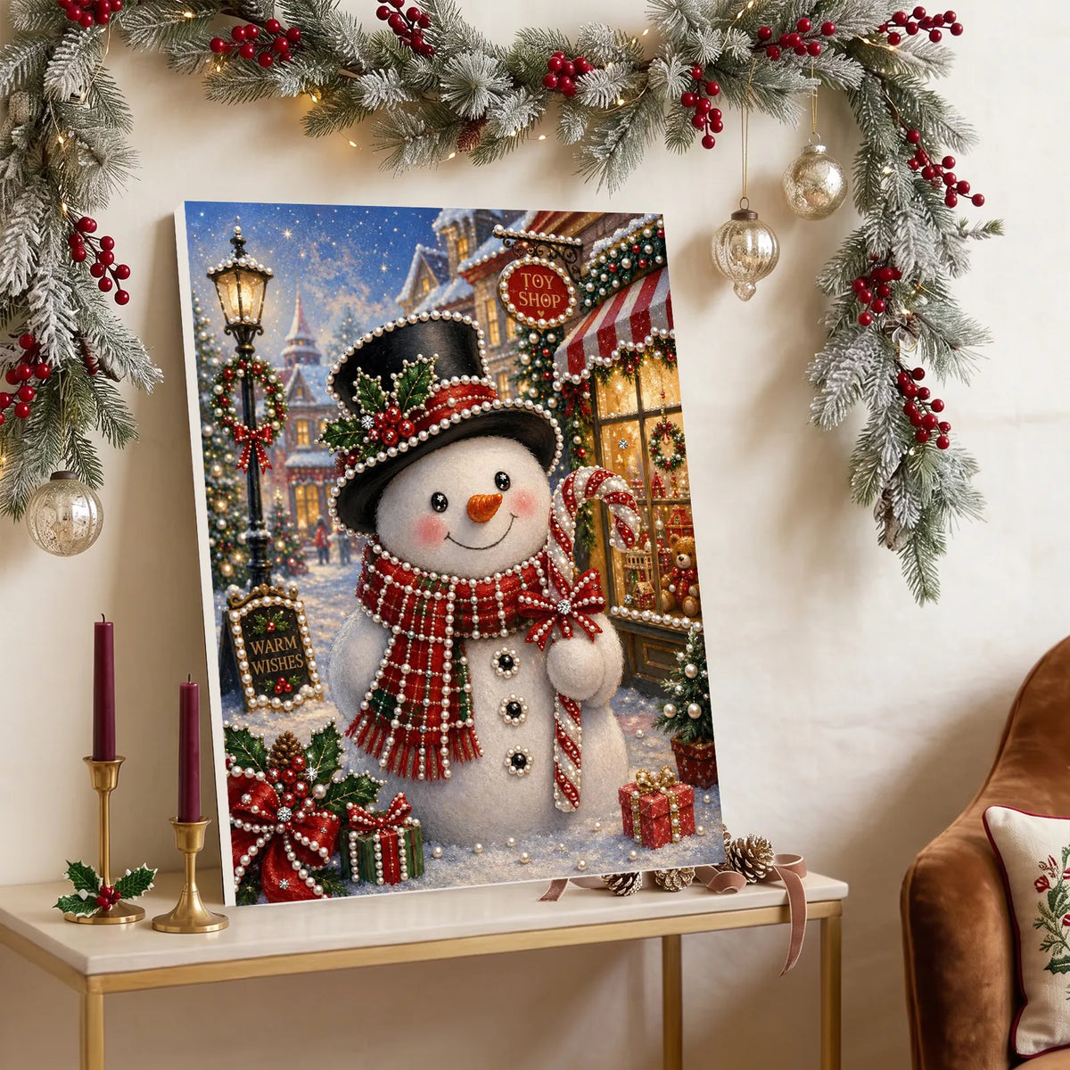 Diamond Painting-DIY Sparkling Special Shaped Pearl Drill Christmas Snowman(30x40cm)
