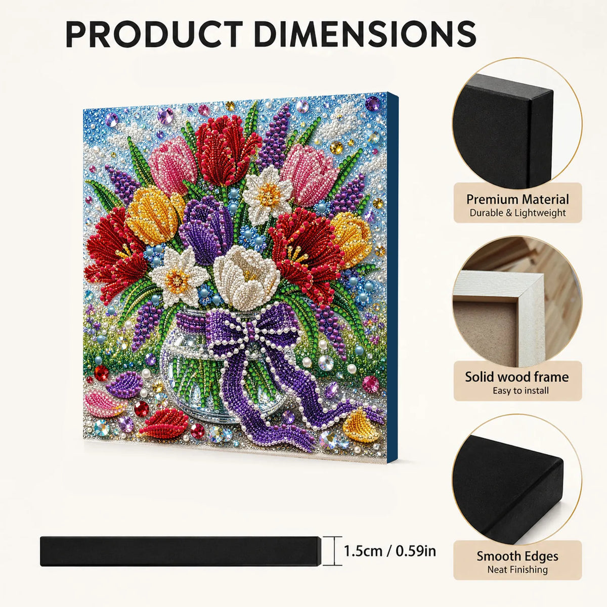 DIY Pearl Painting Tulips with Frame(20x20cm)