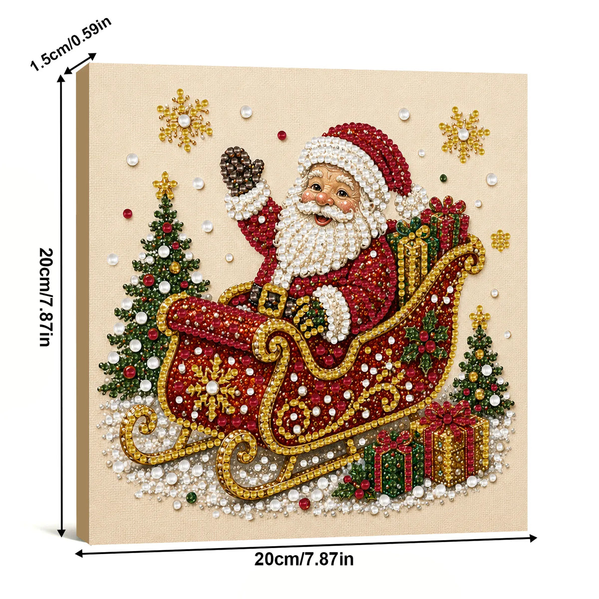 DIY Pearl Painting Xmas Santa Sleigh with Frame(20x20cm)