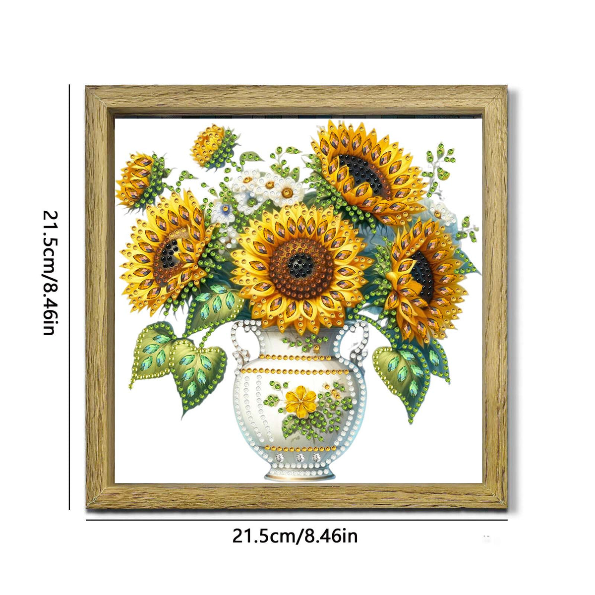 Sunflower DIY Special Shape Double sided Print Clear Diamond Art Kit Wooden Framed Diamond Painting Kit(21.5x21.5cm)